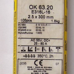 Elektrody wysokostopowe ESAB E316L-16, OK 63.20, 2.5 x 300