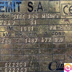 silnik elektryczny 285kW 1487obr. 3fazowy OBCE CHŁODZENIE EMIT