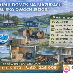 Wynajem domków Mazury | Sauna, rowery, SUP, grill
